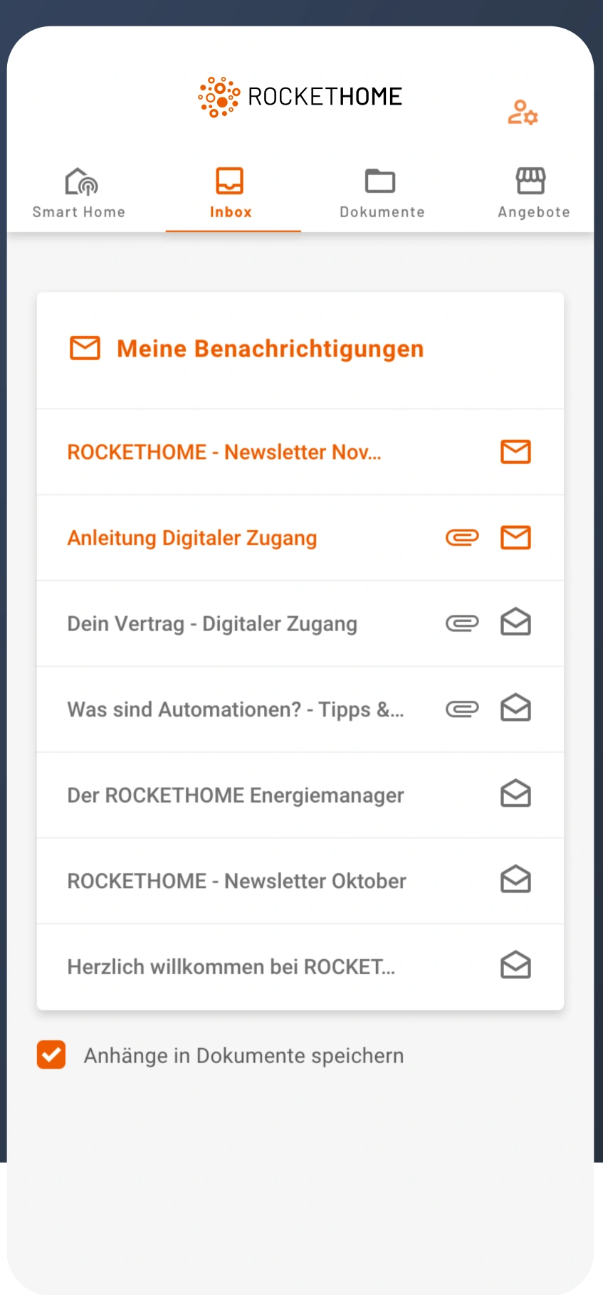 Original ROCKETHOME App – Postfach